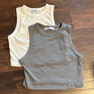 Ribbed tank tops. Small, white and gray.